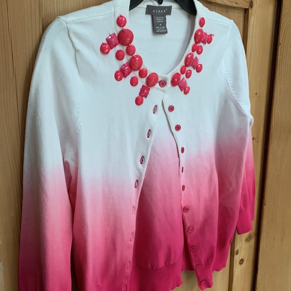 Kenar Barbie Bubblegum Barbicore Pink Ombre Jewel Gem Neck Cardigan Sweater EUC - Picture 6 of 11